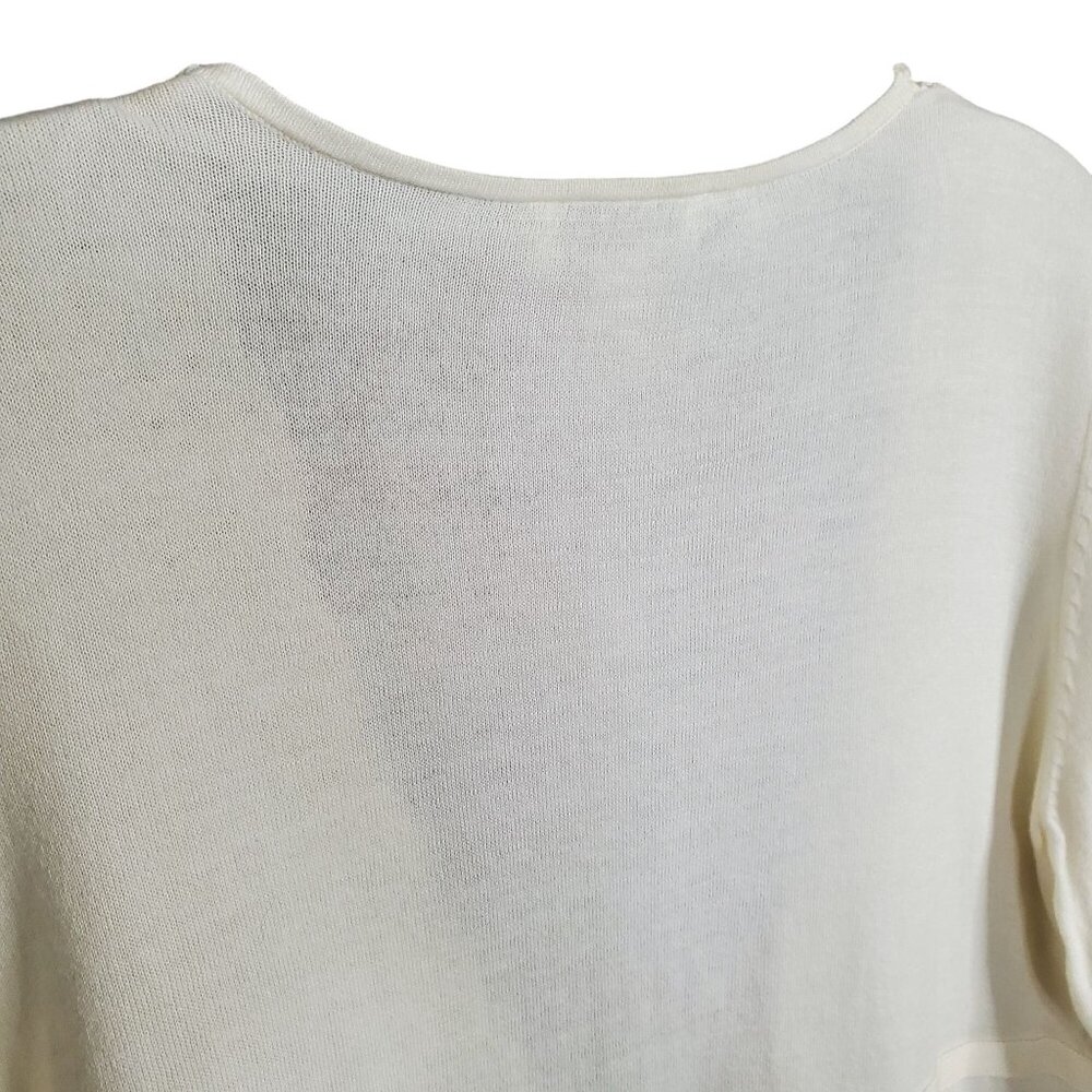 Ann Taylor Loft Sz L Cardigan Tie Front Lace Trim Pima Cotton Sweater 3/4 Sleeve - Picture 9 of 9
